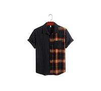 HJUGHPN Camicia da uomo con stampa, casual, patchwork, a maniche corte, a righe, per abbigliamento da strada, traspirante, taglia M