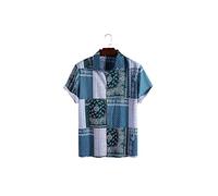 HJUGHPN Camicia da uomo con stampa patchwork a maniche corte, casual, con risvolto, ad asciugatura rapida, abbigliamento da uomo (XL)