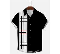 HJUGHPN Camicia da uomo estiva creativa a righe sciolte a maniche corte con stampa top (nero, S)