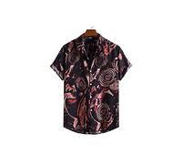 HJUGHPN Camicia da uomo in cotone slim fit, a maniche corte, da uomo, per feste in spiaggia, casual, con bottoni (XL)