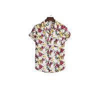 HJUGHPN Camicia estiva da uomo con stampa, a maniche corte, vestibilità larga, colletto rovesciato, bottoni, camicetta casual (M)