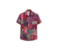 HJUGHPN Camicie da uomo a maniche corte da uomo, camicia da spiaggia in cotone slim da uomo per feste e vacanze (XL)