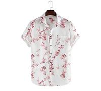 HJUGHPN Camicie da uomo con stampa floreale camicie a maniche corte con bottoni a risvolto camicie casual estive (L)
