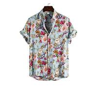HJUGHPN Camicie da uomo estive casual camicia da uomo floreale a maniche corte giovanile popolare risvolto camicia da uomo (L)