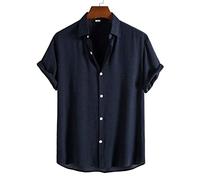 HJUGHPN Camicie da uomo estive da uomo a maniche corte in tinta unita casual con risvolto (nero, 3XL)