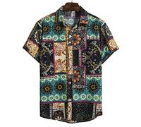 HJUGHPN Camicie da uomo in cotone e poliestere, estive, a maniche corte, motivo geometrico, camicie da uomo casual (M)