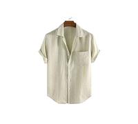 HJUGHPN Camicie da uomo in lino a righe stampate a maniche corte camicia estiva casual traspirante camicia da uomo abbigliamento da uomo (XL)