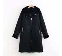 HJUGHPN Cappotti da donna cappotto da donna in morbida pelliccia di coniglio sintetica giacca lunga con cerniera street style caldo cappotto autunno inverno (nero, taglia US)