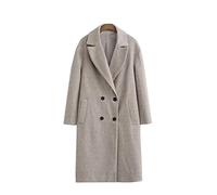 HJUGHPN Cappotti da donna Cappotto di lana lungo dentellato autunno inverno moda tasca caldo doppio petto cappotto in lana tinta unita streetwear freddo (taglia US)