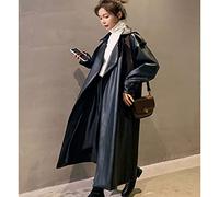 HJUGHPN Cappotti da donna in finta pelle nera trench cappotto per donna primavera oversize manica lunga impermeabile sciolto moda abbigliamento giacca (L)
