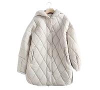 HJUGHPN Cappotti da donna invernali vintage tinta unita tasche con cappuccio giacche in cotone alla moda a maniche lunghe caldo parka da donna capispalla lungo (beige, taglia US)