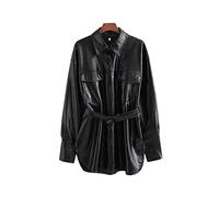 HJUGHPN Cappotti da donna Inverno Lungo PU Cappotto High Street Giacche con Cinture Femminile Nero Solido Classico Moda Capispalla (US-Size L)