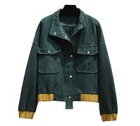 HJUGHPN Cappotti da donna oversize giacca corta in pelle scamosciata autunnale da donna tasche con cerniera bottone a maniche lunghe cappotto da donna verde nero giacca casual da donna (verde, taglia