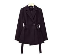 HJUGHPN Cappotti da donna taglie forti cappotto sartoriale nero colletto rovesciato temperamento cinturino in vita giacca con scollo a V giacca lunga top primavera e autunno blazer (taglia US)