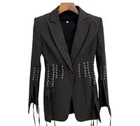 HJUGHPN Cappotti da donna Tinta unita con scollo a V Una fibbia Indossare Cinghie in corda Split Manica Lunga Slim Pendolari Blazer Cappotto (XXL)