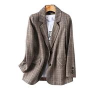 HJUGHPN Cappotti da donna vintage monopetto ufficio signore plaid blazer manica lunga sciolto plaid cappotto giacca donna donna donna (L)