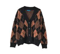 HJUGHPN Cardigan da donna a blocchi di colore Argyle maglione cardigan monopetto da donna autunno vintage capispalla donna top