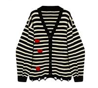 HJUGHPN Cardigan da donna a righe lavorato a maglia cardigan maglione autunno nuovo chic a forma di scollo a V moda cappotto vintage