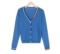 HJUGHPN Cardigan da donna all'uncinetto top camicette abbigliamento tricot stile corto jersey cardigan femminile maglioni da donna maglioni neri capispalla (blu)
