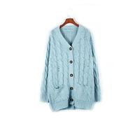 HJUGHPN Cardigan da donna autunnale aperto sul davanti, lavorato a maglia, con tasche, abbigliamento da donna (blu, L)