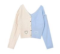 HJUGHPN Cardigan da donna Autunno Blu Bianco Patchwork Maglione Lavorato A Maglia Chic Donna Moda Harajuku Oversize Scava Fuori Cardigan Lavorato A Maglia Femminile