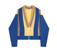 HJUGHPN Cardigan da donna Autunno Donna Vintage Patchwork Cardigan Lavorato a Maglia Maglione Manica Lunga Moda Casual Oversize Allentato Femminile Maglieria Top
