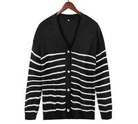 HJUGHPN Cardigan da donna autunno e inverno, casual, lavorato a maglia, a righe, cardigan da donna, cardigan oversize bianco cardigan maglione lavorato a maglia (M)