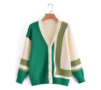 HJUGHPN Cardigan da donna Autunno Verde Patchwork A Righe Cardigan Maglione Ufficio Signore Manica Lunga Cardigan Femminile