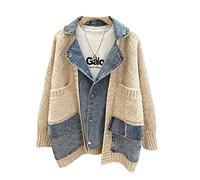 HJUGHPN Cardigan da donna con cuciture giacca di jeans maglione da donna sciolto ispessimento cardigan lavorato a maglia top autunno e inverno abbigliamento da donna