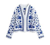 HJUGHPN Cardigan da donna con ricamo floreale camicia allentata a maniche lunghe con bottoni camicetta bella e generosa