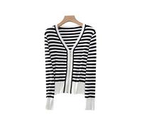HJUGHPN Cardigan da donna con scollo a V, con cerniera, pattina a righe, maglione casual a maniche lunghe da donna, vestibilità larga, colore nero, taglia M