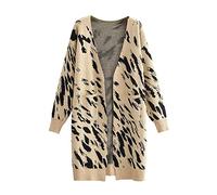 HJUGHPN Cardigan da donna con stampa leopardata lungo maglione autunno di grandi dimensioni cappotto in maglia larga giacca maglieria maglione casual jersey