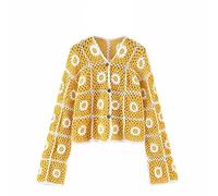 HJUGHPN Cardigan da donna corto lavorato a maglia cardigan protezione solare maglione all'uncinetto jersey tessuto a rete capispalla lavorato a mano cappotto scavato