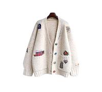 HJUGHPN Cardigan da donna in tessuto con cuciture giacca autunno e inverno da donna con scollo a V cardigan cappotto allentato