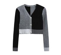 HJUGHPN Cardigan da donna irregolare patchwork impiombato cardigan crop maglione da donna manica lunga scollo a V streetwear maglieria sottile elegante top in maglia chic
