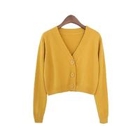 HJUGHPN Cardigan da donna lavorato a maglia crop cardigan da donna maglione corto a maniche lunghe scollo a V verde blu (giallo)