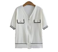 HJUGHPN Cardigan da donna lavorato a maglia da donna a maniche corte slim elastico bianco cardigan camicia (bianco, 4XL)