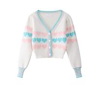 HJUGHPN Cardigan da donna lavorato a maglia maglione autunno inverno stampa cuore maglioni manica lunga moda casual cardigan allentato dolce top corto