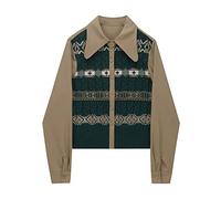 HJUGHPN Cardigan da donna lavorato a maglia patchwork camicie vintage -collo monopetto femminile casual elegante ufficio signore camicetta alla moda