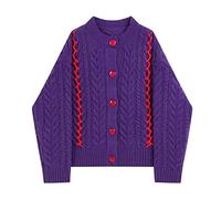 HJUGHPN Cardigan da donna maglione cardigan elegante casual moda monopetto O-collo allentato addensare vintage femminile chic maglieria maglione cappotto