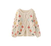 HJUGHPN Cardigan da donna maglione vintage cardigan chic ricamo floreale colore casual moda dolce ragazza mori ispessito sciolto cappotto maglieria femminile