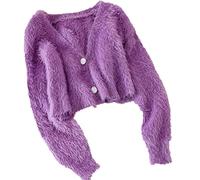 HJUGHPN Cardigan da donna morbido cardigan da donna con scollo a V lavorato a maglia a maniche lunghe cardigan corto da donna maglione monopetto crop top