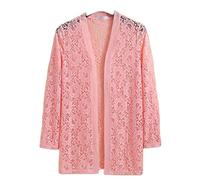 HJUGHPN Cardigan da donna primavera ed estate moda donna cardigan in pizzo di media lunghezza cappotto sottile casual capispalla tinta unita cardigan protezione solare (4XL)