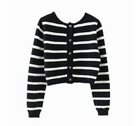 HJUGHPN Cardigan da donna primaverile bianco e nero a righe in maglia cardigan corto manica lunga casual slim maglione di lana da donna Outwear
