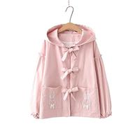 HJUGHPN Cardigan da donna rosa Harajuku ricamato con cappuccio cardigan da donna con cerniera manica lunga allacciato capispalla