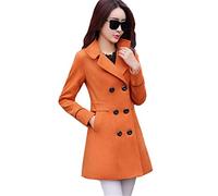 HJUGHPN Giacca da donna autunno inverno donna giallo rosso arancione cappotto di lana doppio petto elegante aderente giacche lunghe in lana (arancione, L)