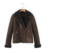 HJUGHPN Giacca da donna autunno inverno in ecopelle con pelliccia patchwork giacche da donna colletto rovesciato casual cerniera caffè colar Outwear (S)