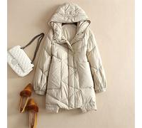 HJUGHPN Giacca da donna bianca in piuma d'anatra con cappuccio autunno inverno caldo lungo outwear ampio cappotto oversize giacca a vento (L)