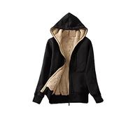 HJUGHPN Giacca da donna casual invernale calda foderata con zip con cappuccio, cappotto da donna a maniche lunghe, in pile composito (nero, M)