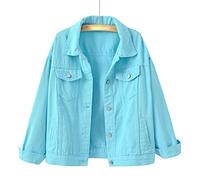 HJUGHPN Giacca da donna giacca di jeans da donna primavera autunno cappotto corto jeans giacche top casual (blu, 3XL)